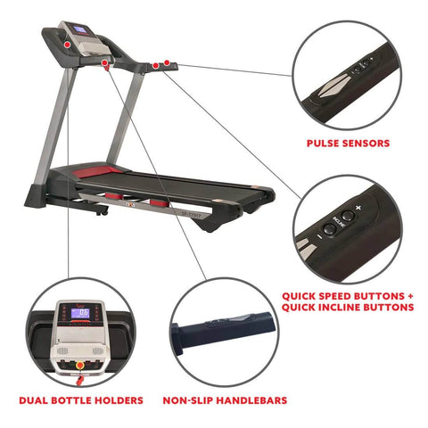 Sunny Health Fitness Smart Electric Folding Treadmill - Performance Cardio Machine - Black - 69L x 32W x 56H in