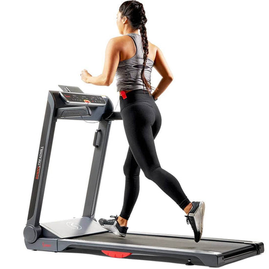 Sunny Health Fitness Smart Strider Treadmill - Wide Running Machine-Low Profile-Black-62.6x29.3x47.6 in