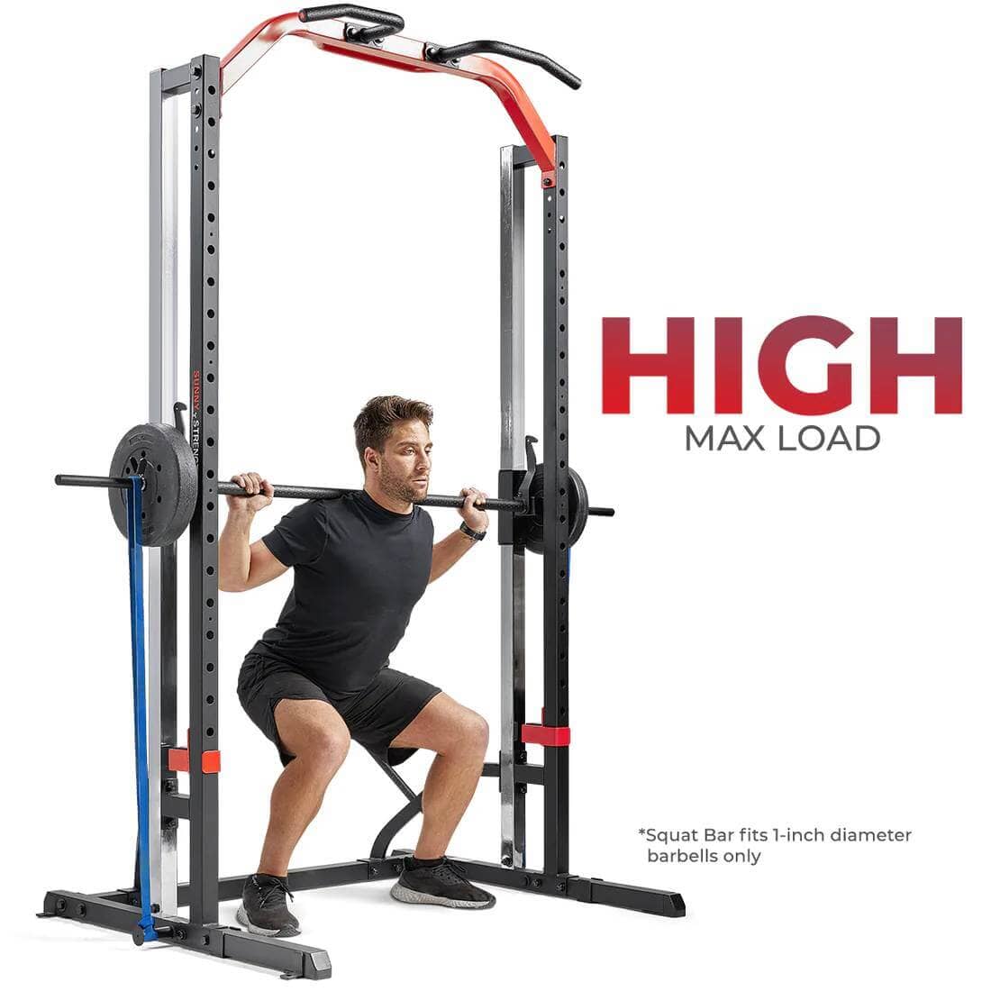 Sunny Health Fitness Smith Machine Squat Rack - Heavy-Duty Power Cage-Adjustable-Black-43.1x74.3x88.6 in