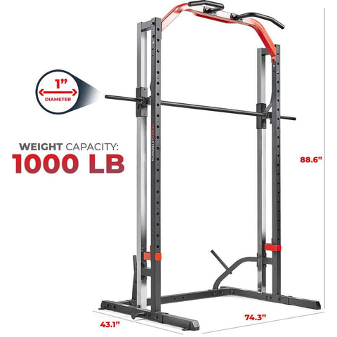 Sunny Health Fitness Smith Machine Squat Rack - Heavy-Duty Power Cage-Adjustable-Black-43.1x74.3x88.6 in