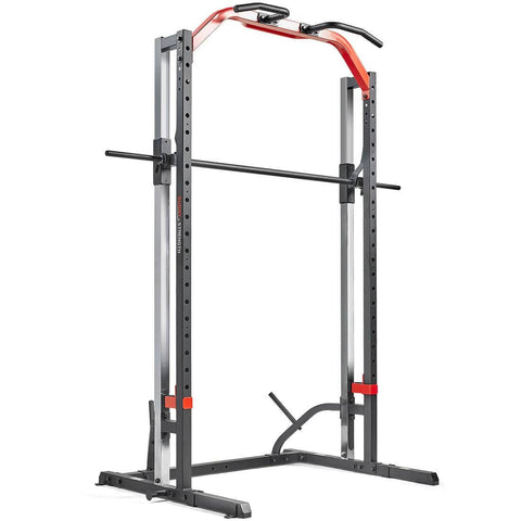 Sunny Health Fitness Smith Machine Squat Rack - Heavy-Duty Power Cage-Adjustable-Black-43.1x74.3x88.6 in