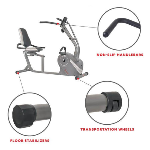 Sunny Health Fitness Cross Trainer Recumbent Bike-Full Body Workout-Magnetic Resistance-Black