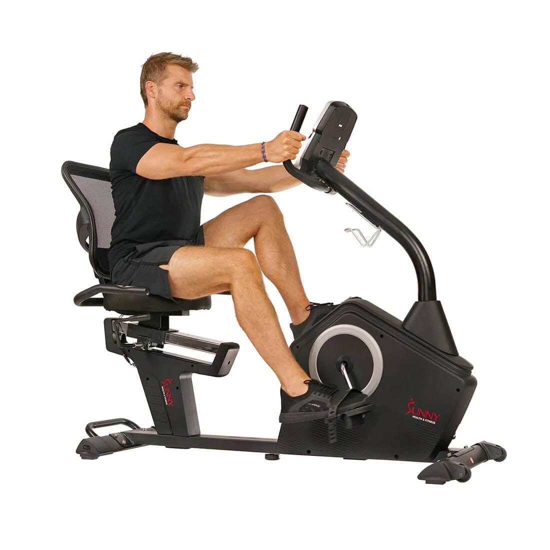 Sunny Health Fitness Recumbent Exercise Bike-Cardio Cycle-Comfortable & Adjustable-Black-59x26x47.5