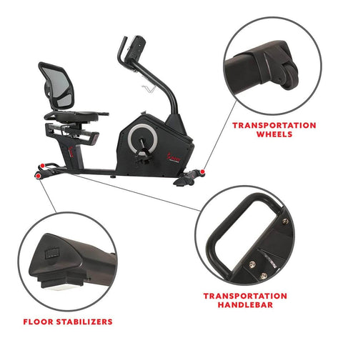 Sunny Health Fitness Recumbent Exercise Bike-Cardio Cycle-Comfortable & Adjustable-Black-59x26x47.5