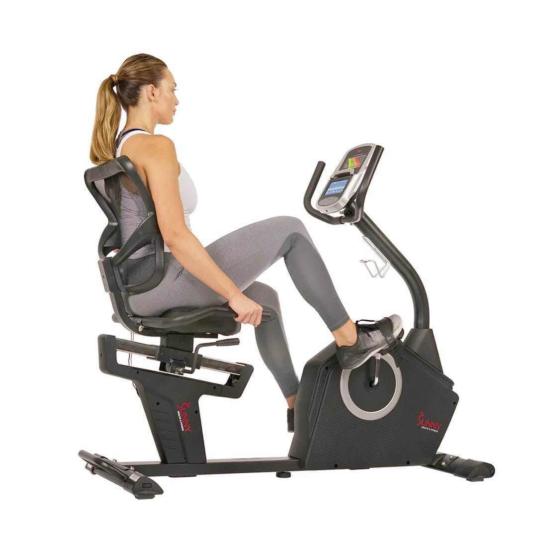 Sunny Health Fitness Recumbent Exercise Bike-Cardio Cycle-Comfortable & Adjustable-Black-59x26x47.5