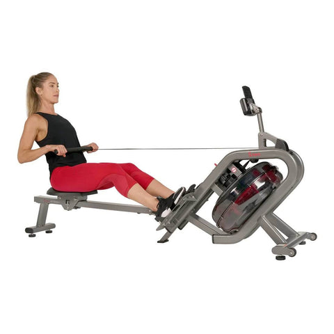 Sunny Health Fitness Hydro Water Rower - Advanced Rowing Machine-Foldable Home Gym-Black