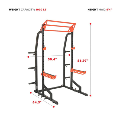 Sunny Health Fitness Heavy-Duty Power Cage-Half Rack-Adjustable Pull-Up Ba -Black Steel