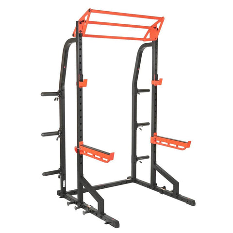 Sunny Health Fitness Heavy-Duty Power Cage-Half Rack-Adjustable Pull-Up Ba -Black Steel
