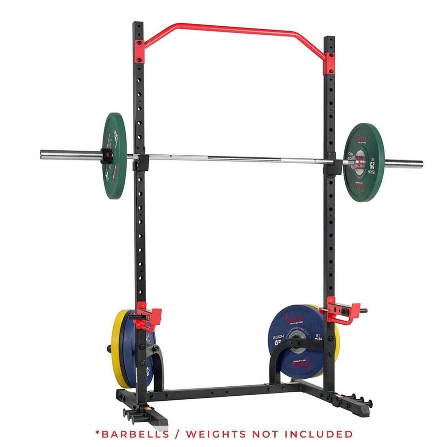 Sunny Health Fitness Power Zone Gym Rack-Heavy-Duty Olympic Barbell Stand-Black-38x53x87