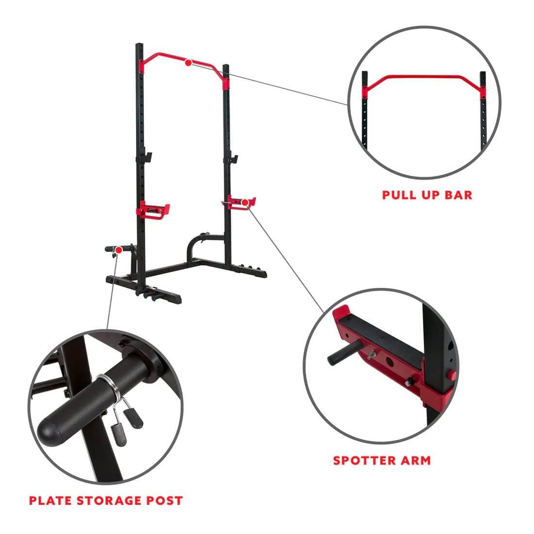 Sunny Health Fitness Power Zone Gym Rack-Heavy-Duty Olympic Barbell Stand-Black-38x53x87