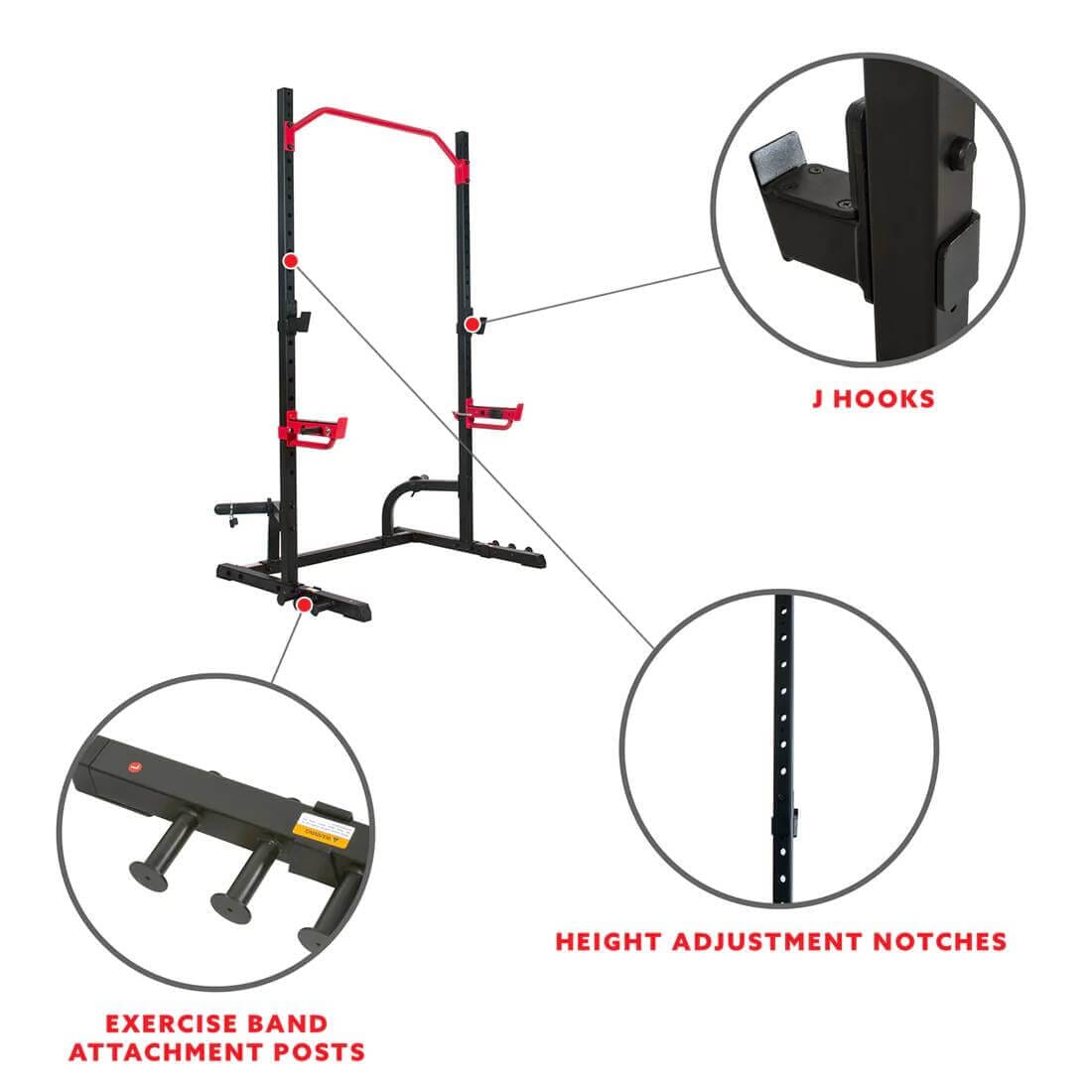 Sunny Health Fitness Power Zone Gym Rack-Heavy-Duty Olympic Barbell Stand-Black-38x53x87