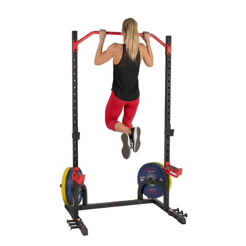 Sunny Health Fitness Power Zone Gym Rack-Heavy-Duty Olympic Barbell Stand-Black-38x53x87