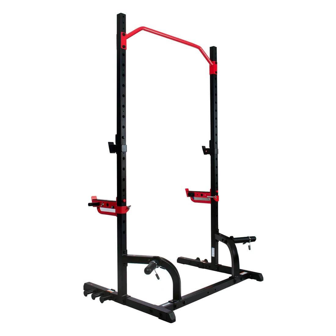 Sunny Health Fitness Power Zone Gym Rack-Heavy-Duty Olympic Barbell Stand-Black-38x53x87