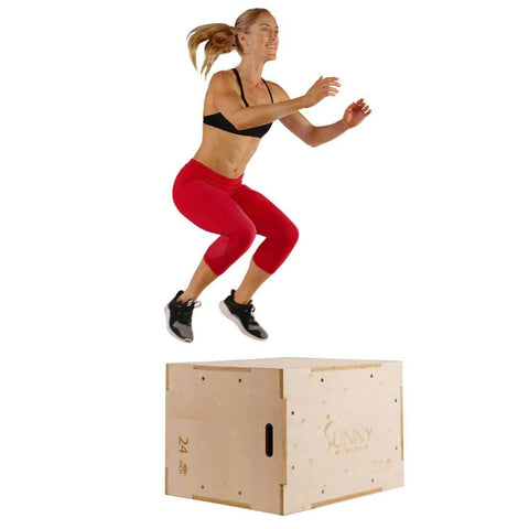 Sunny Health Fitness Heavy Duty Wood Plyo Box - Sturdy Jump Box-3 Height Levels-Versatile-30x24x20 in