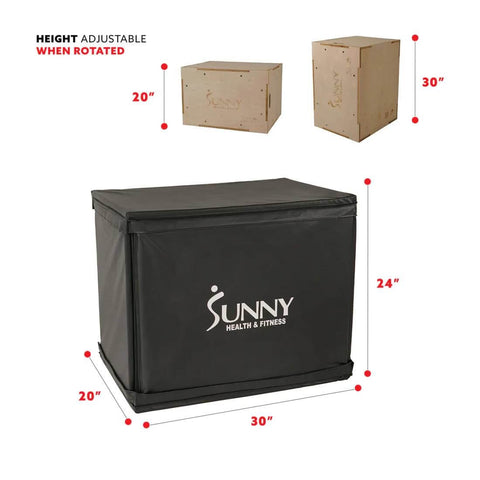 Sunny Health Fitness Heavy Duty Wood Plyo Box - Sturdy Jump Box-3 Height Levels-Versatile-30x24x20 in