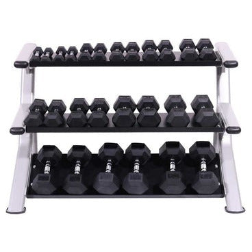 Intek Strength Three-Tier Dumbbell Organizer - High-Quality Gym Storage Rack - Black - 58x32x39