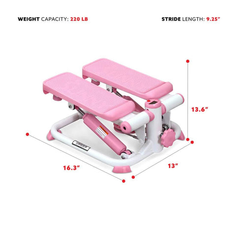 Sunny Health Fitness Pink Stepper - Stylish Stair Climber - Adjustable Height -Compact Design-16.3x13x13.6 in