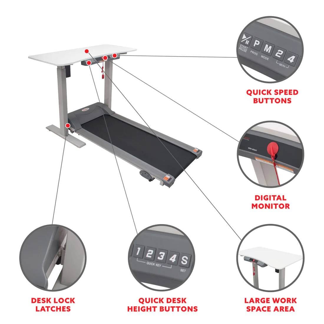 Sunny Health Fitness Detachable Treadmill Desk-Wireless Exercise Workstation-Adjustable Incline-Black