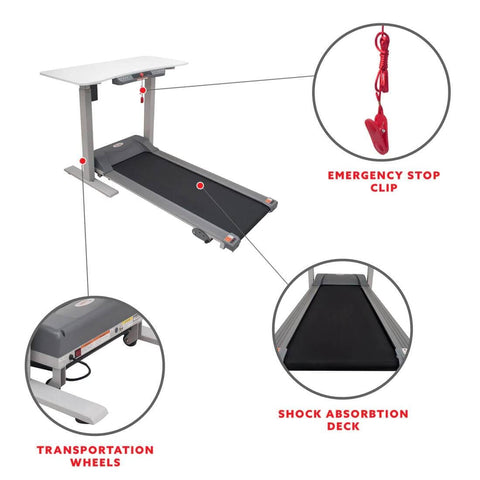 Sunny Health Fitness Detachable Treadmill Desk-Wireless Exercise Workstation-Adjustable Incline-Black