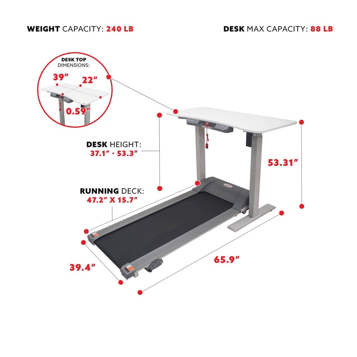 Sunny Health Fitness Detachable Treadmill Desk-Wireless Exercise Workstation-Adjustable Incline-Black