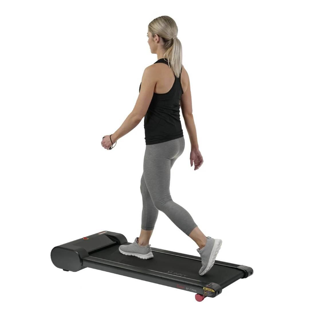 Sunny Health Fitness Under Desk Treadmill | Slim & Quiet Work Treadmill | Portable | Black