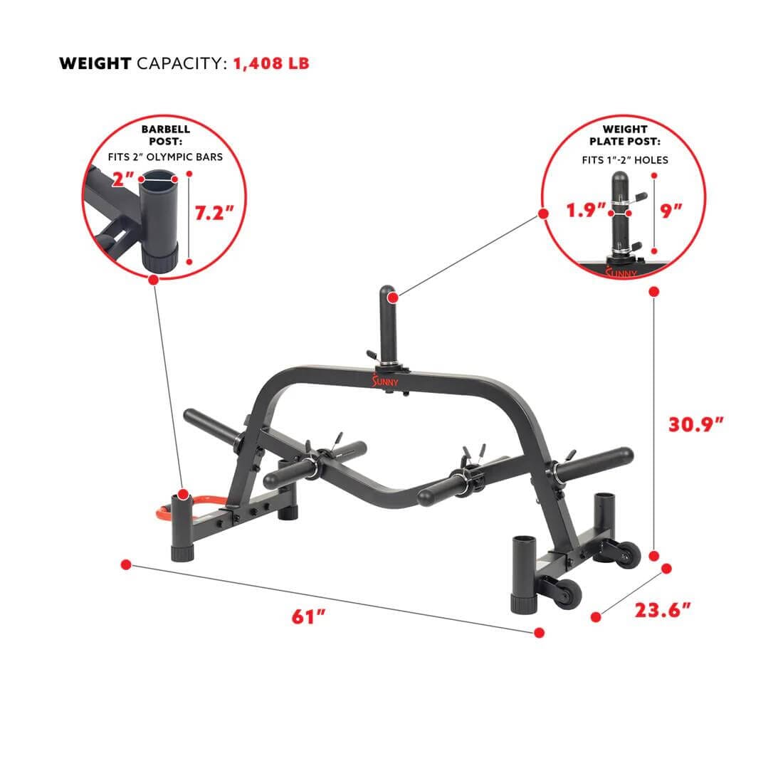 Sunny Health Fitness Weight Plates & Barbell Stand - Durable Steel Rack - Black -61x23.6x30.9