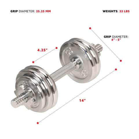 Sunny Health & Fitness 33lb Chrome Dumbbell Set-Versatile Strength Training Weights-Silver,Compact Design