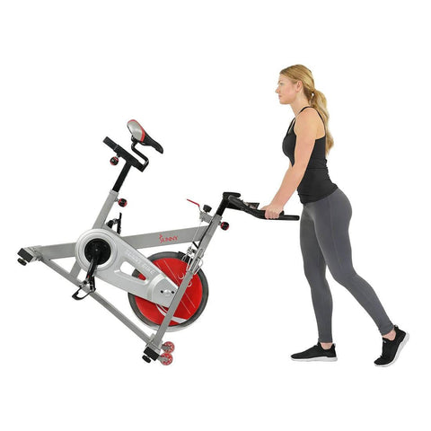 Sunny Health Fitness Pro II Indoor Cycling Bike - Silent Belt Drive-Adjustable Seat-Black-49.5x20x49 in